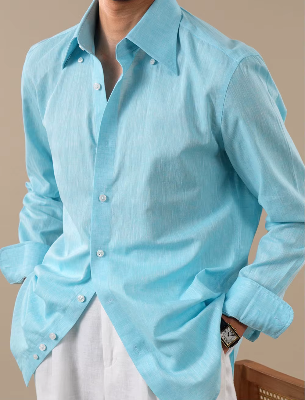 Chemise d'été en mélange de lin pour homme