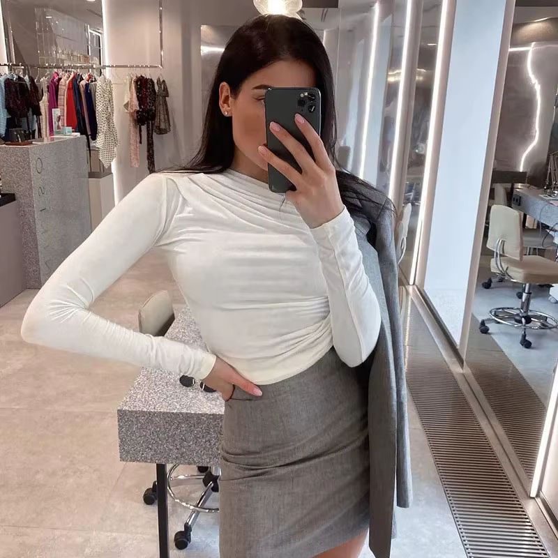 Haut à manches longues blanc T-Shirts femmes basique