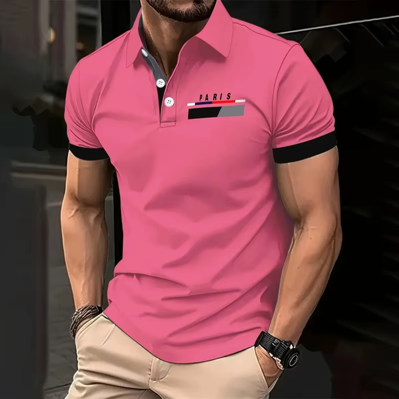 Polo à manches courtes imprimé parisien pour hommes