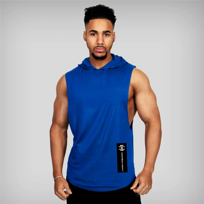 Vêtements de gymnastique à capuche été coton Fitness débardeurs côté ouvert hommes entraînement Muscles gilets musculation sans manches sweat à capuche ample
