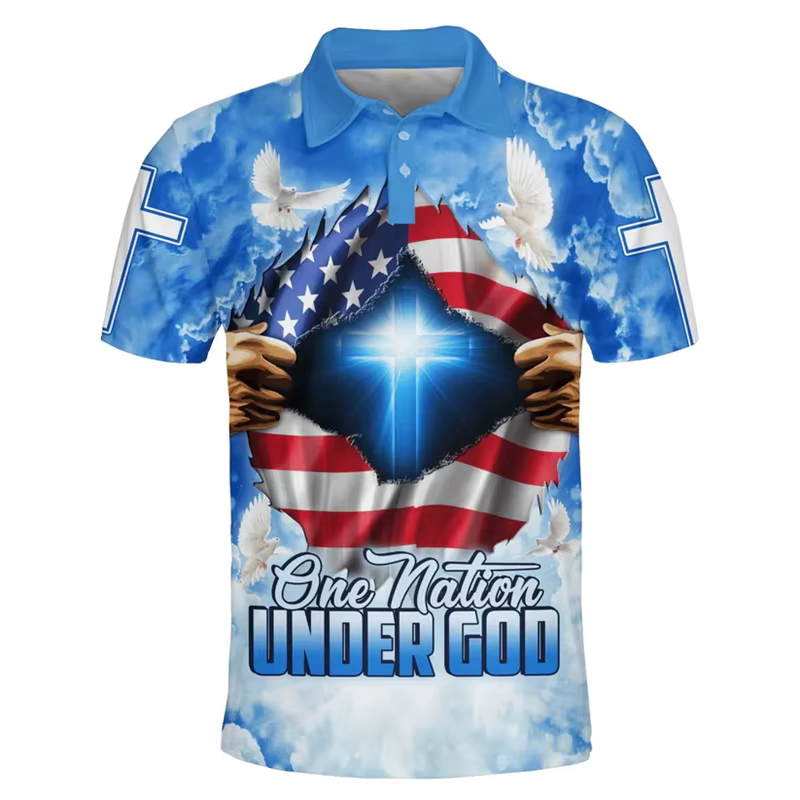 Polo Homme Imprimé 3D Fashion Jesus Motif Croix Coupe Oversize Manches Courtes Unisexe Décontracté Col Boutonné Hauts Vêtements de Golf