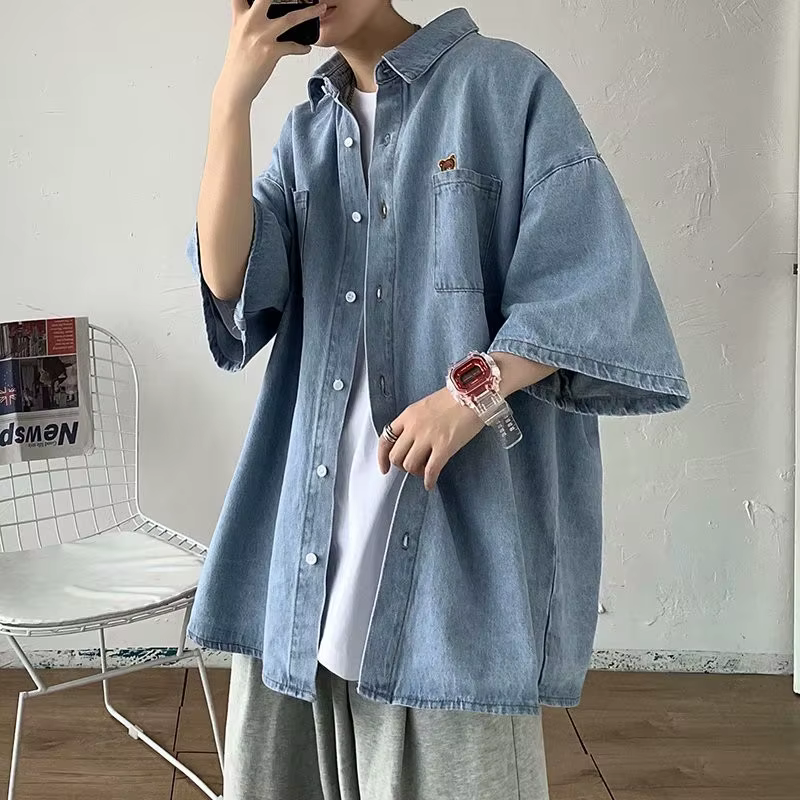 Chemise d'été en jean à manches courtes pour homme