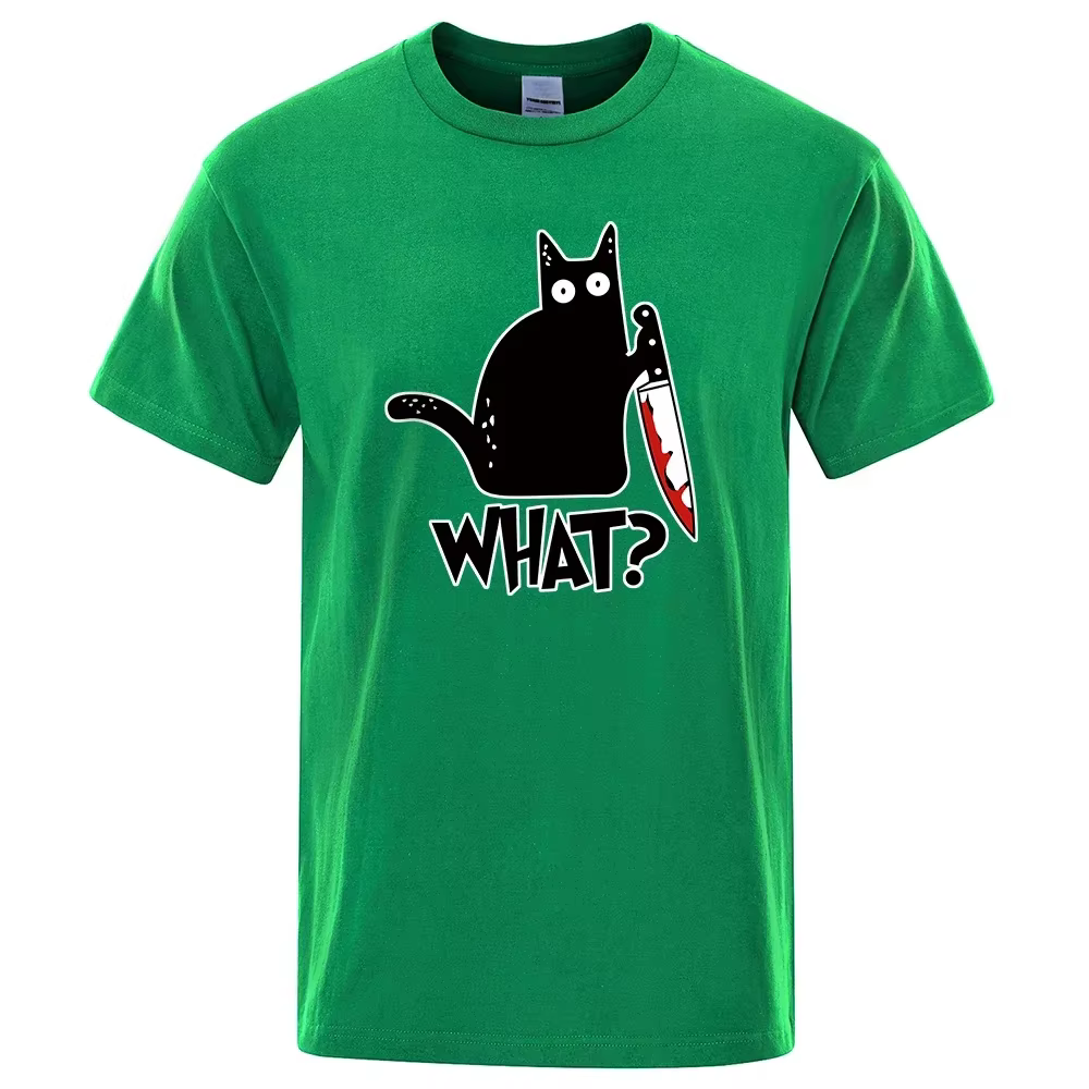 T-shirt imprimé dessin animé drôle de couteau et de chat pour hommes