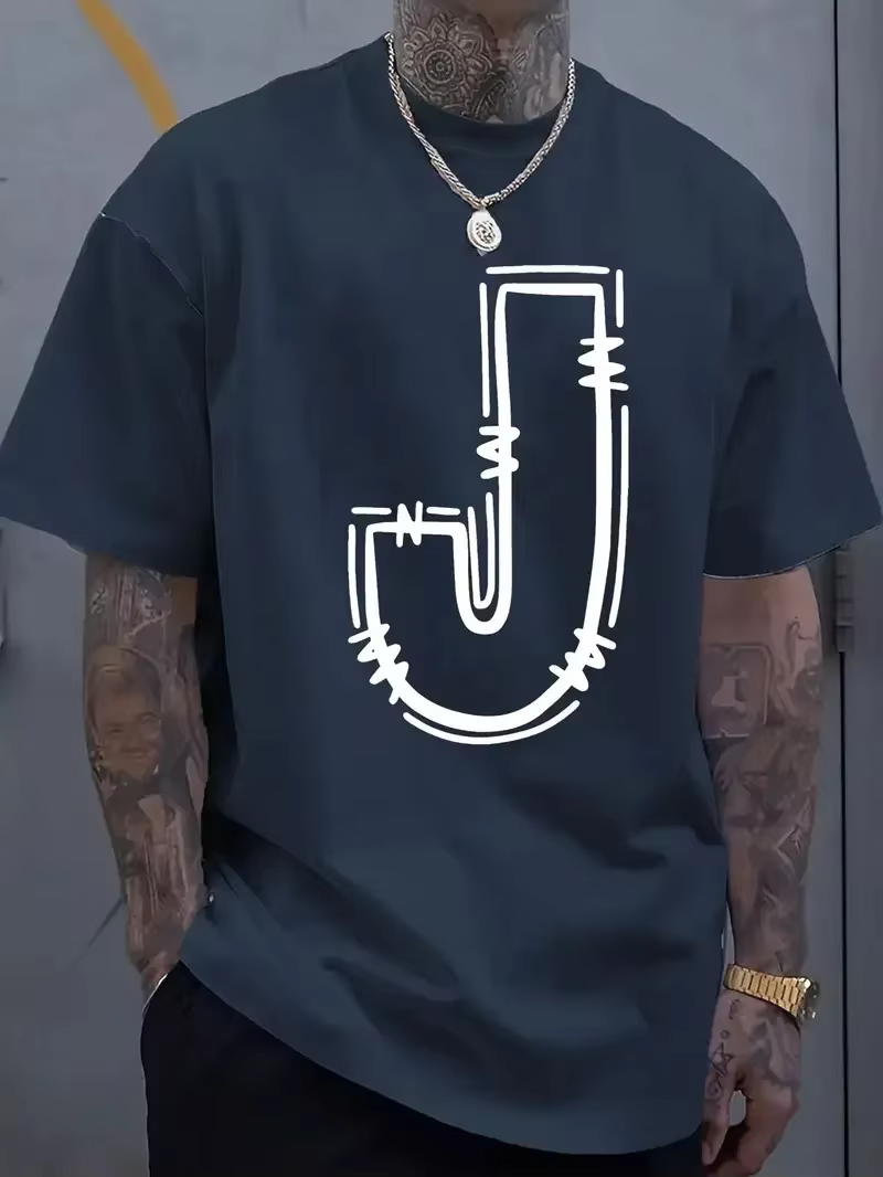 T-shirt décontracté en coton pour hommes avec imprimé de lettre J élégant – Respirant et confortable pour les t-shirts
