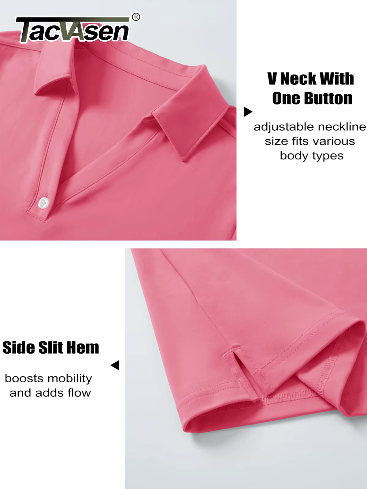 Chemise polo pour femmes TACVASEN à manches courbées