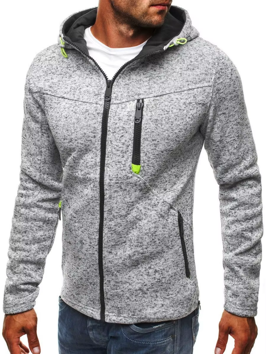 Sweat à capuche pour hommes avec poches latérales à glissière mince laine couleur unie survêtement décontracté
