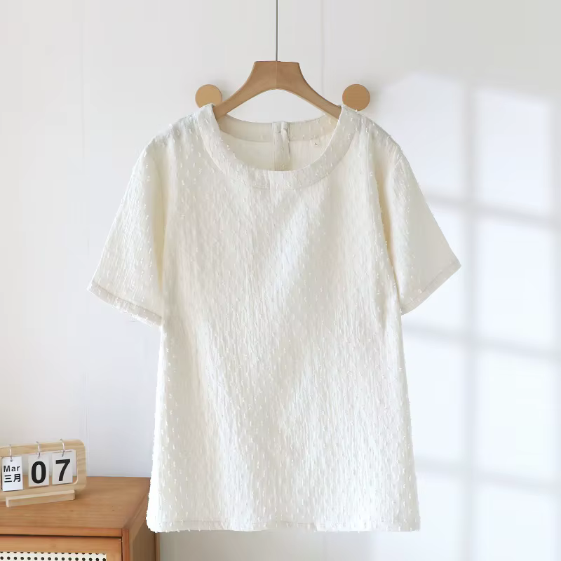 T-shirt texturé en gaze de coton crème pour femme