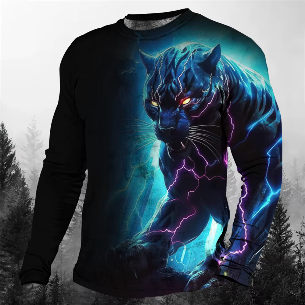 T-shirt à col rond imprimé animal léopard 3D pour hommes