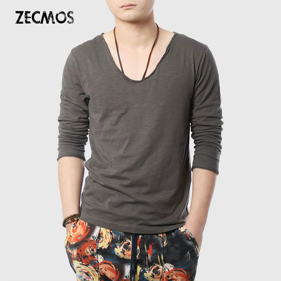 Zecmos – t-shirt à manches longues et col en V pour homme