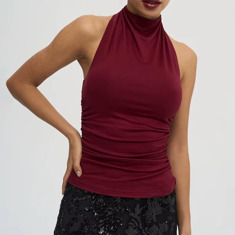 Top Chic et Sexy à Col Halter pour Femme 2026 – Débardeur Élégant Sans Manches Dos Nu