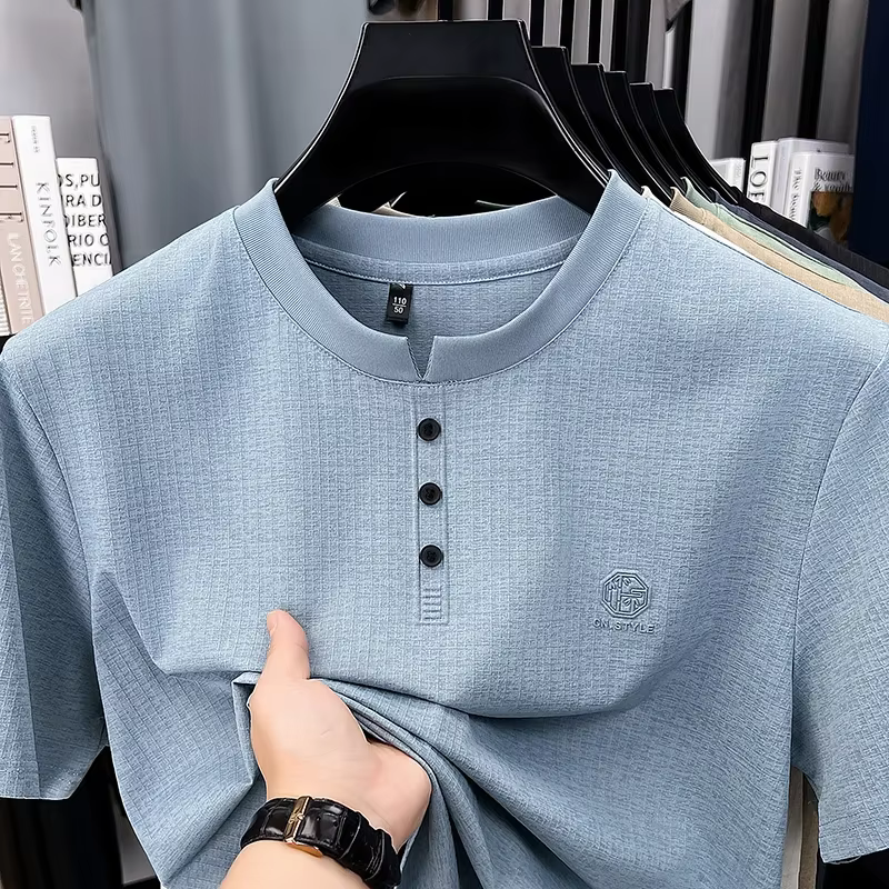T-shirt à col Henley pour homme avec petit logo