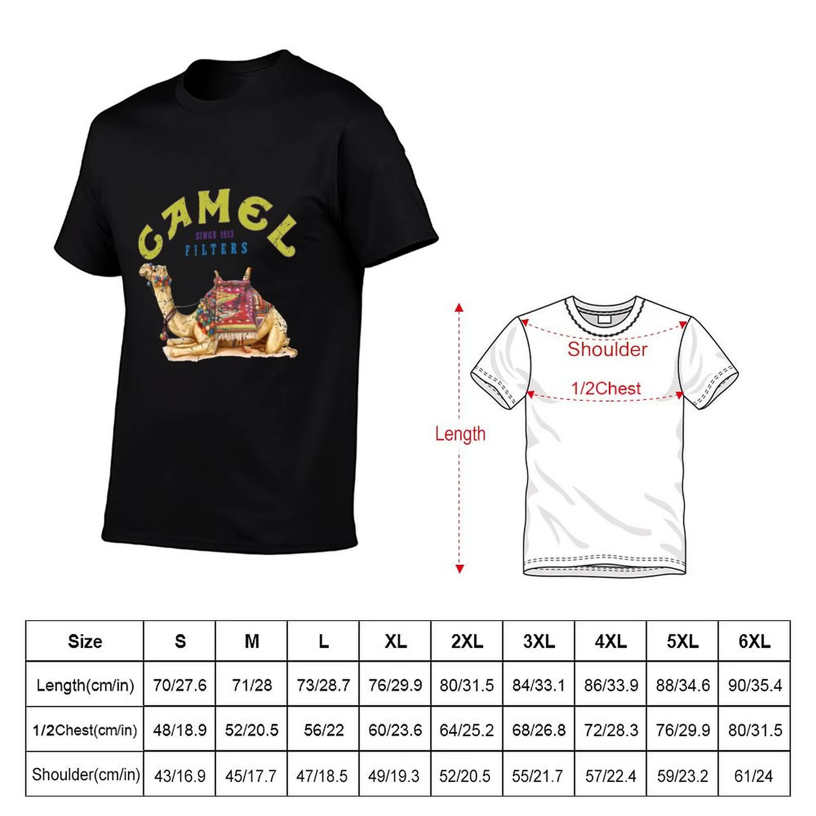 T-shirt à manches courtes décontracté et simple avec motif Joe Camel de Dromedary