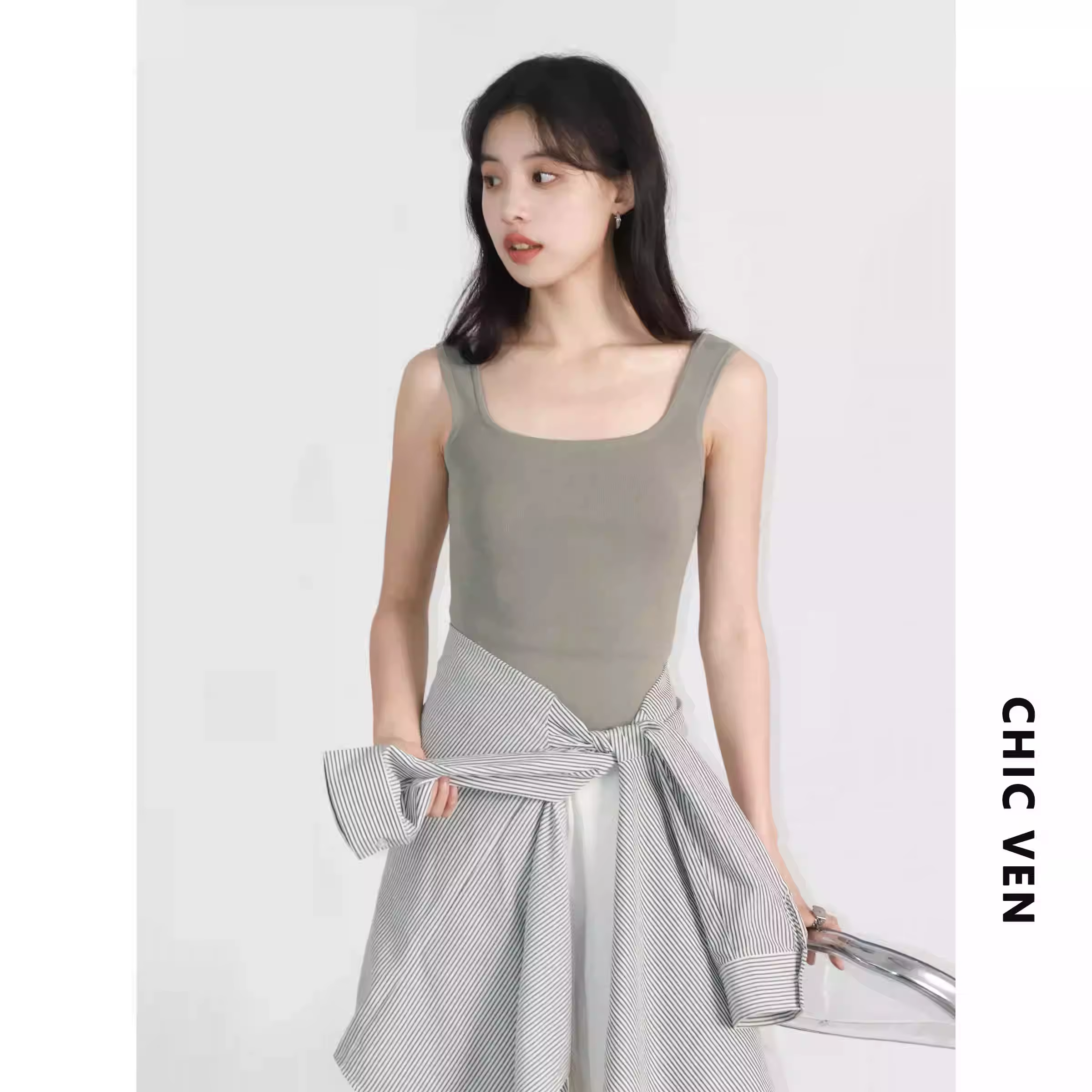 CHIC VEN femmes réservoirs solide ample décontracté nouveau col carré débardeur femme haut coupe ajustée pull Camis été 2025 vêtements
