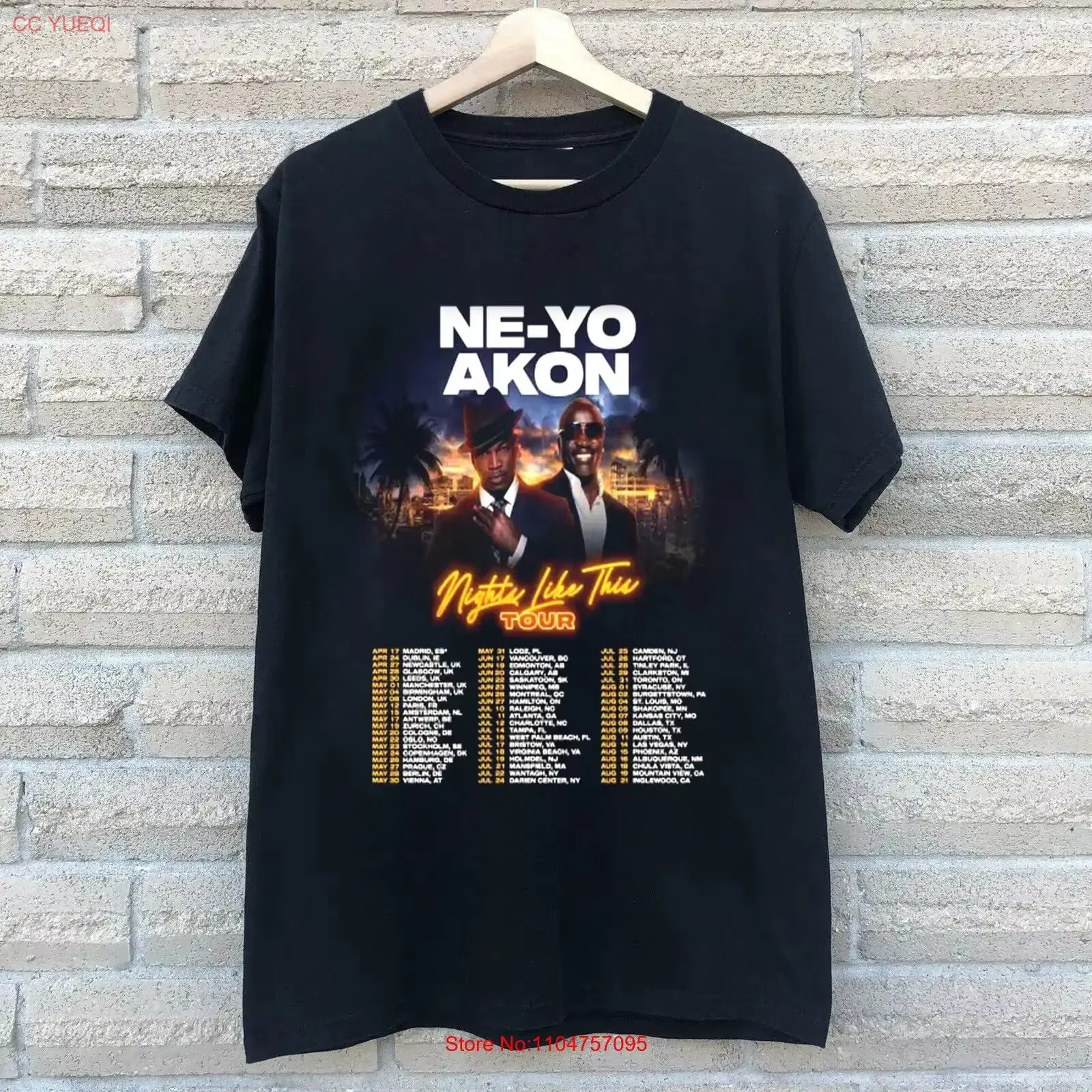 Nouveau T-shirt vintage délavé Ne Yo and Akon Nights Like This Tour S à 5XL