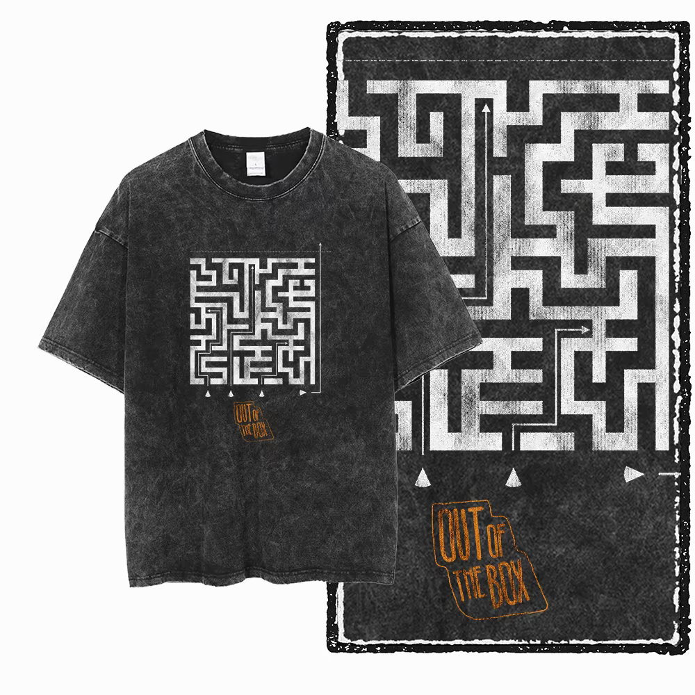 ZB pense à l'extérieur de la boîte imprimé coton lavé à l'acide graphique unisexe t-shirt Cool Streetwear hommes