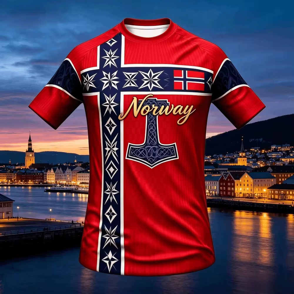 Maillot de football nordique style ethnique viking 2026 pour supporters norvégiens – Haut décontracté respirant pour