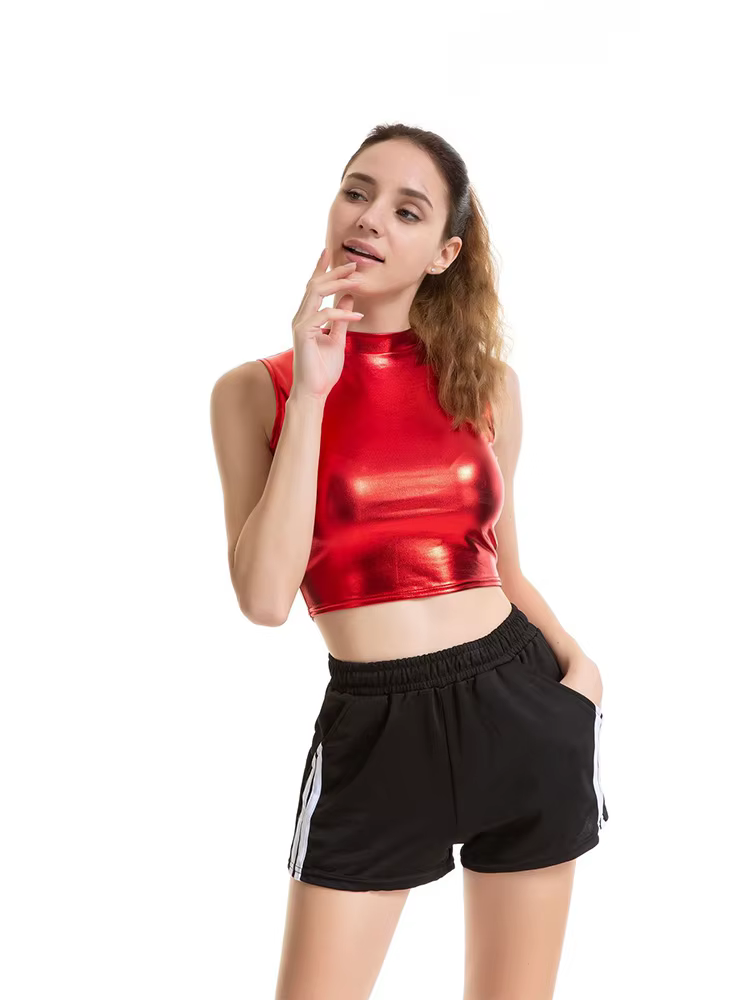 Haut court en cuir brillant pour femmes
