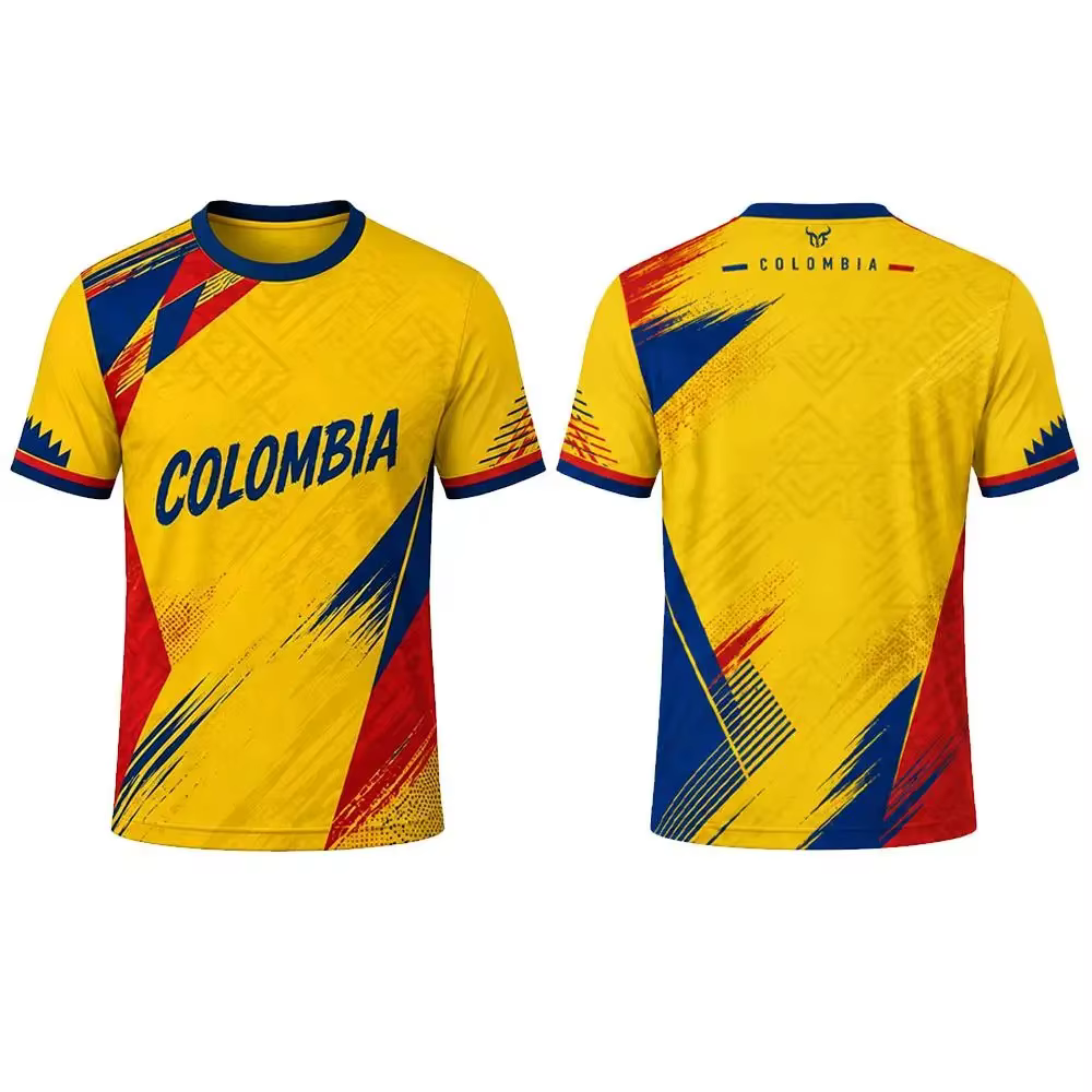 Maillot de football pour homme avec imprimé aux couleurs du drapeau colombien, respirant, pour l'entraînement sportif en stade, t-shirt décontracté à col rond pour l'extérieur