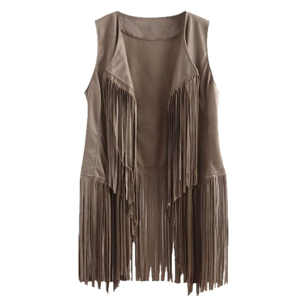Nouveau Gilet Frangé Sans Manches pour Femme 2025 – Cardigan Ouvert Style Artistique Rétro Personnalisé en Tissu