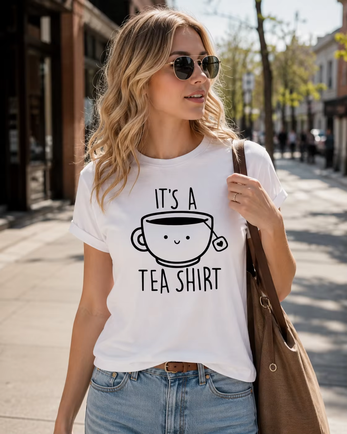 T-shirt décontracté pour femmes avec motif de dessin animé de tasse de thé imprimé avec l'inscription « It's A Tea
