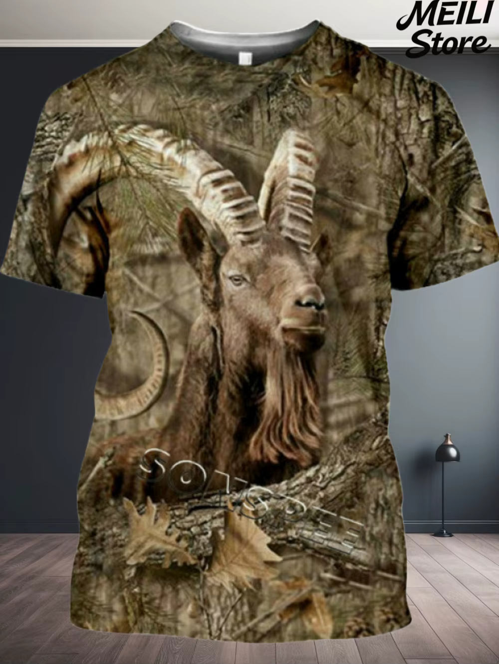 Nouveau T-Shirt homme chasse Animal impression 3D été Camouflage à manches courtes drôle hauts décontracté quotidien en plein air rue vêtements pour hommes