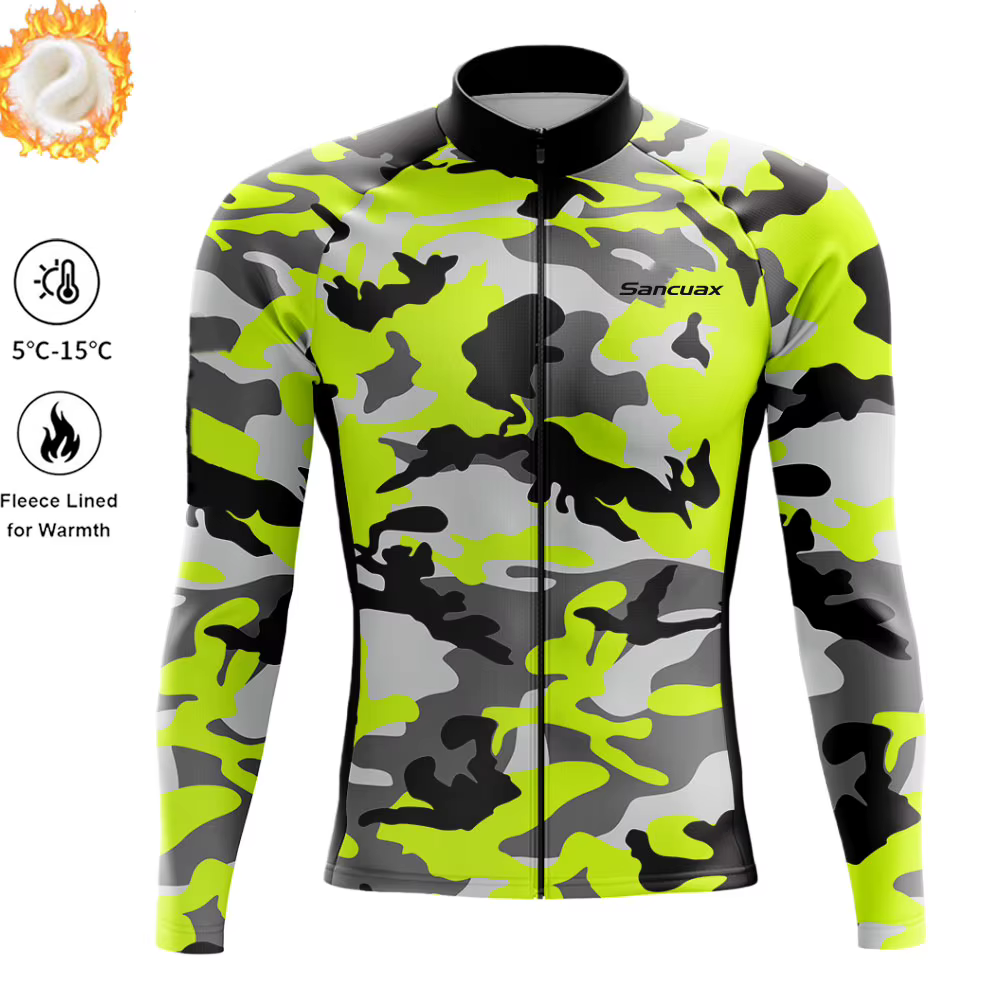 Hommes hiver thermique polaire manches longues vélo de route vêtements tenue de ville vtt Ropa Ciclismo Camouflage chaud