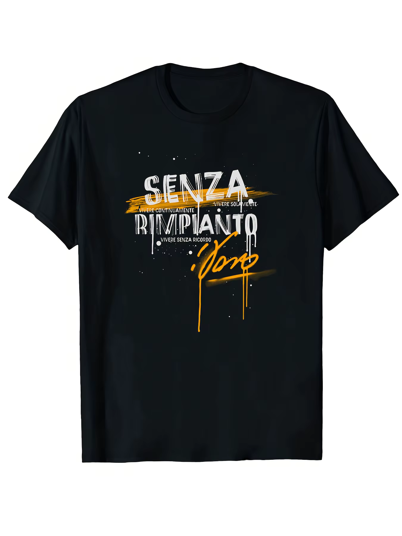 T-shirt graphique Vasco Rossi - Noir avec impression de texte italien en jaune vif et blanc, t-shirt décontracté unisexe à col rond et manches courtes, confortable