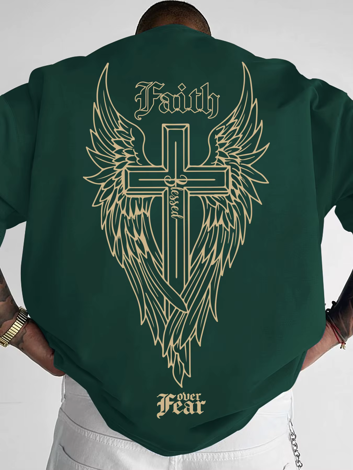 T-shirt pour homme en coton 100% avec imprimé tendance ailes de style croix d'ange américain, idéal pour les sports de plein air en été