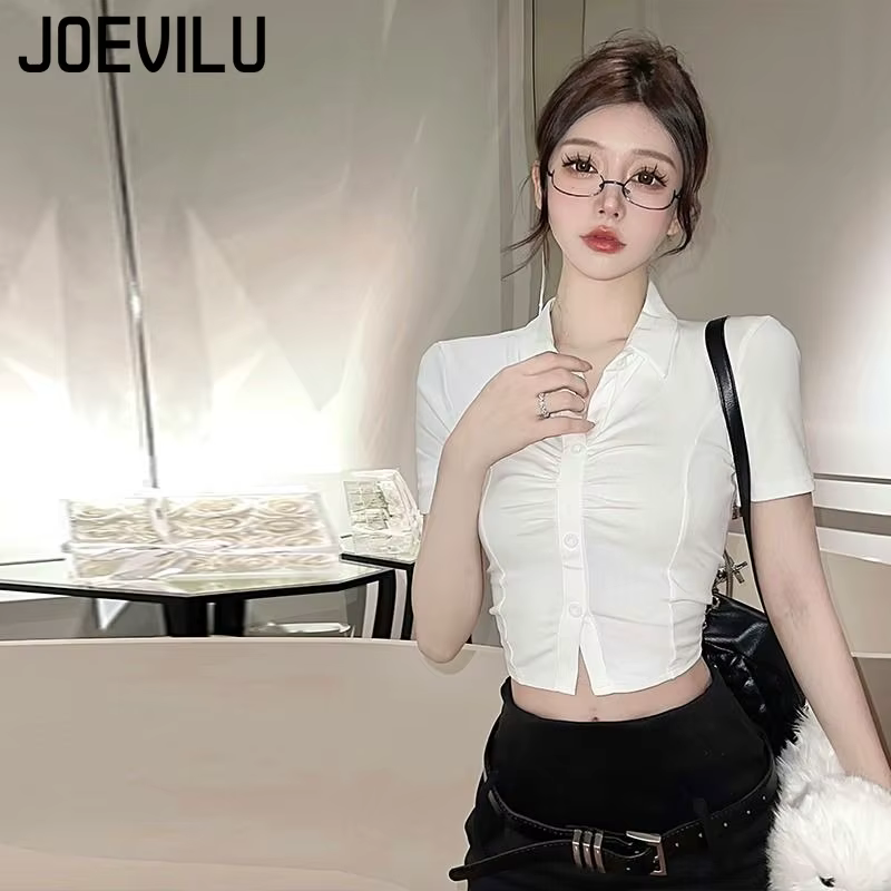 Polo Sexy pour femmes, T-Shirt à manches courtes à revers boutonné
