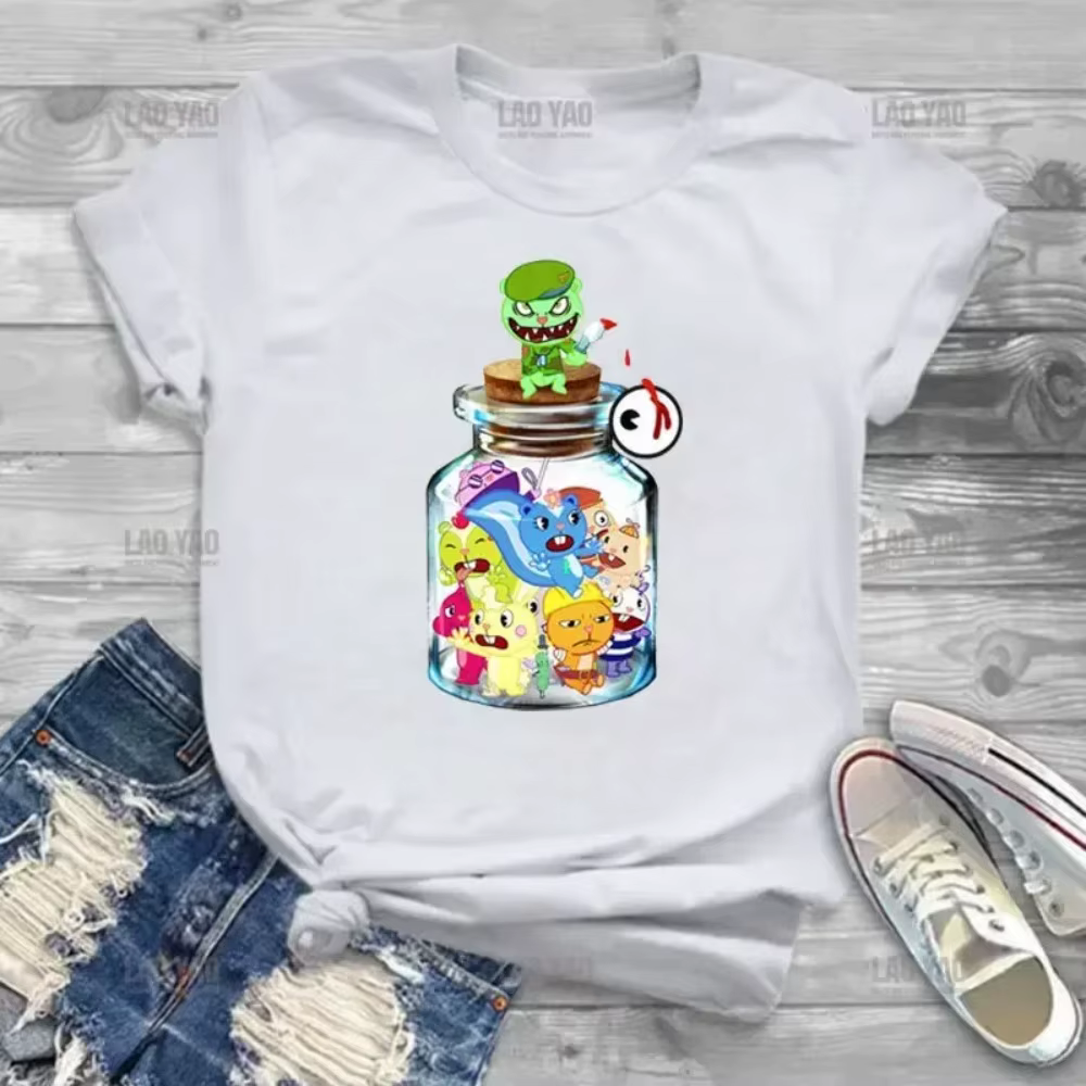 2025 été dessin animé T-shirt mignon tous les personnages joyeux arbre amis câlin dames TStudent