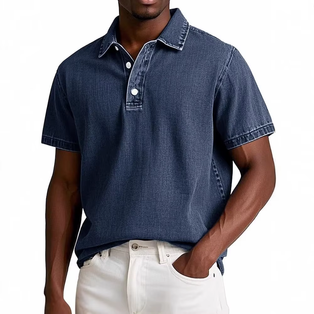 2025 nouveaux hommes rétro revers Polo couleur unie affaires décontracté à manches courtes T-shirt