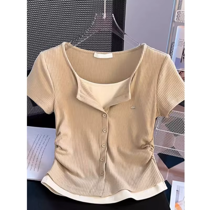 T-shirt amincissant à manches courtes pour femme