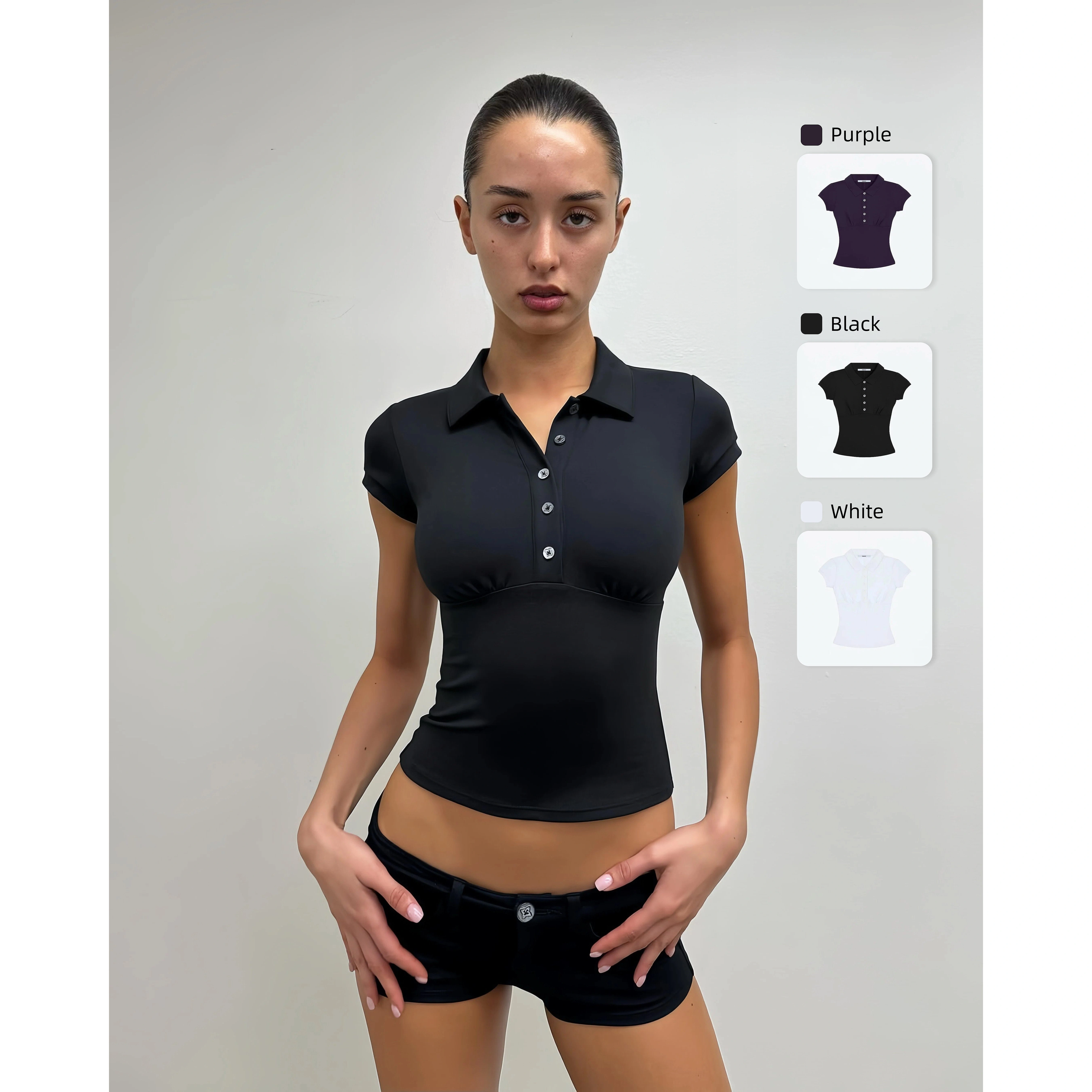 Débardeur violet Polo manches courtes polyvalent été incontournable couleur pourpre minceur coupe régulière t-shirt