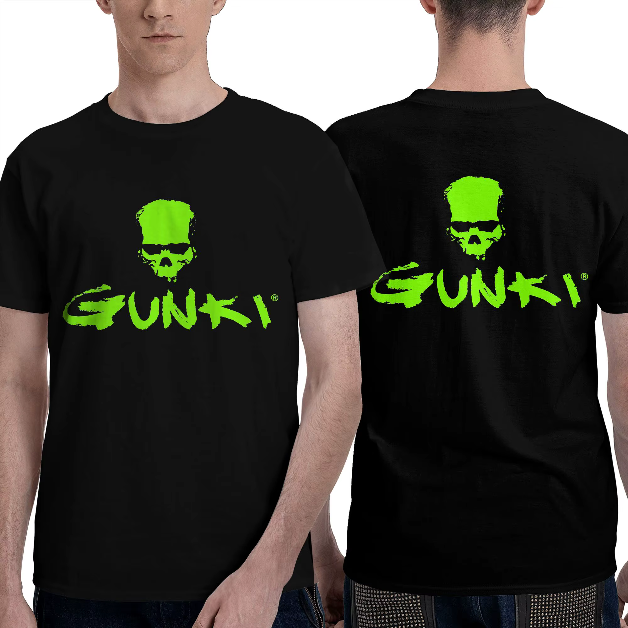 T-shirt Homme Double Face 100% Coton Col Rond Motif Crâne Pêche Gunki Logo
