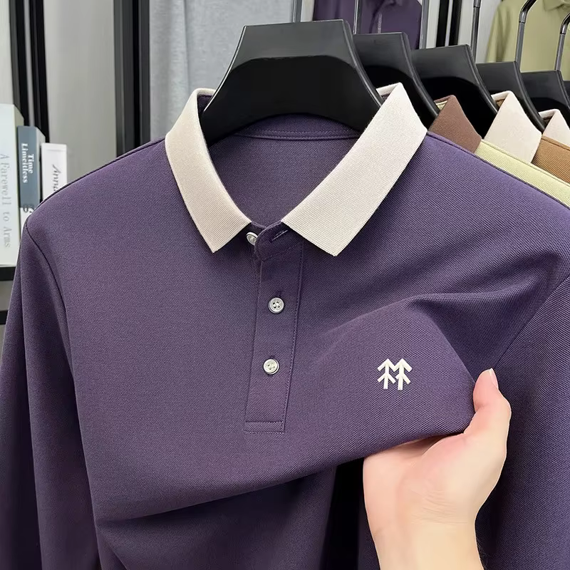 Mode marque de luxe à manches longues polo shirt hommes automne nouvelle tendance badge en relief Design Casual