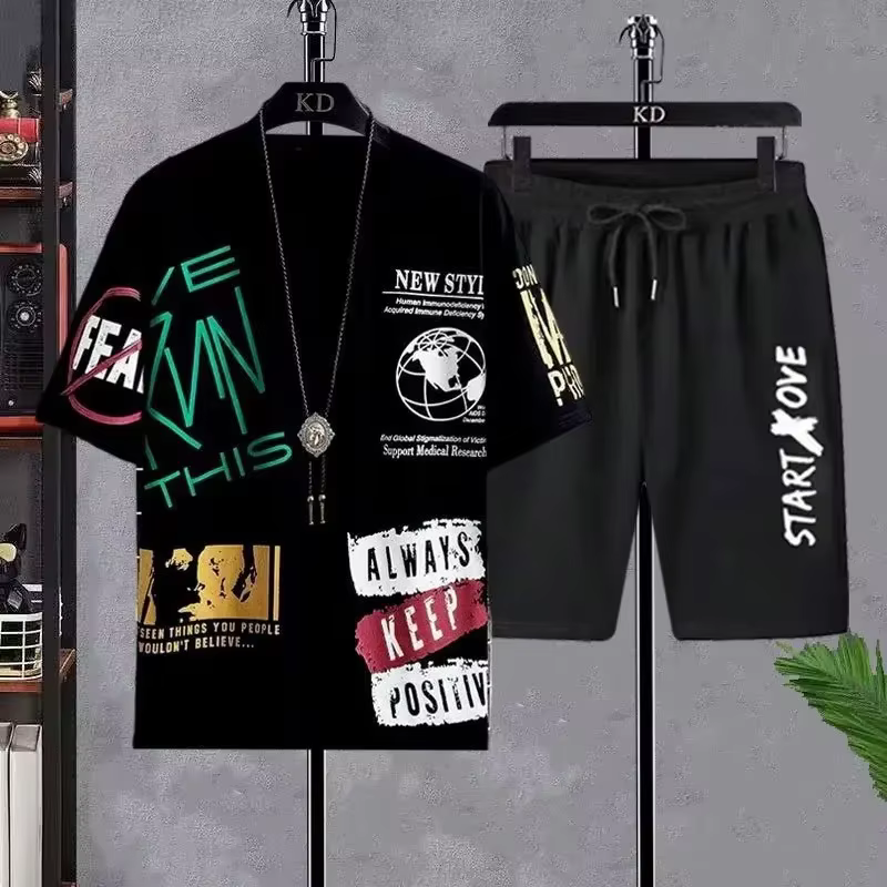 Ensembles de survêtements décontractés d'été pour hommes : T-shirt à manches courtes + Short