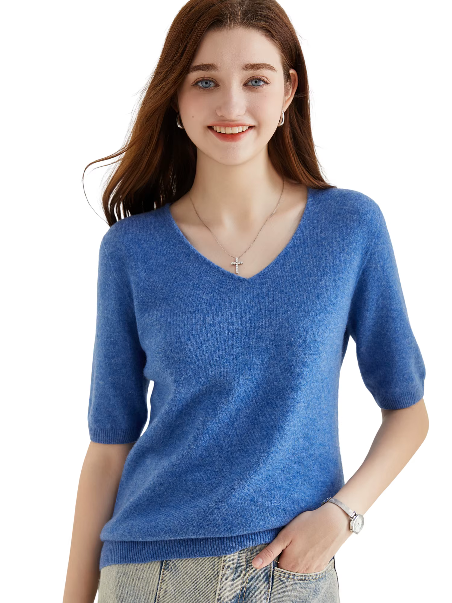 Pull femme 100% laine mérinos pull pour femme pull à manches courtes hauts printemps été col en V doux tricoté femme vêtements