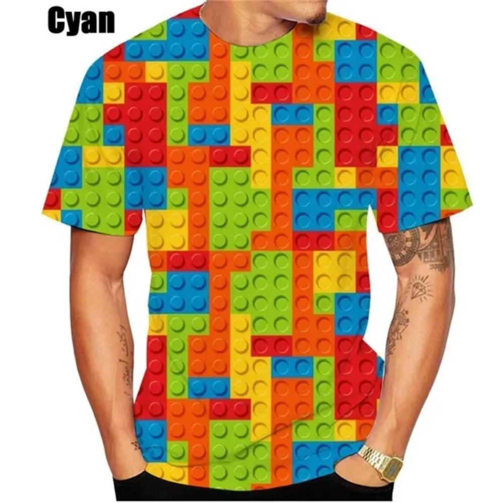 Nouveau T-Shirt blocs de construction imprimé hommes vêtements à manches courtes