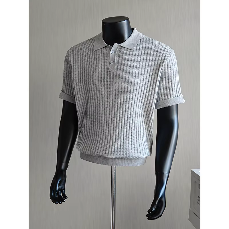 Polo à manches courtes en tricot côtelé pour hommes