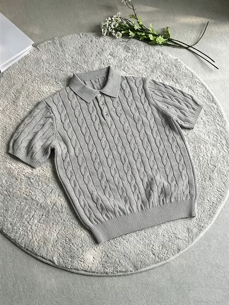 À la mode Slim Fit hommes tricoté polos été décontracté torsion Jacquard hauts en tricot