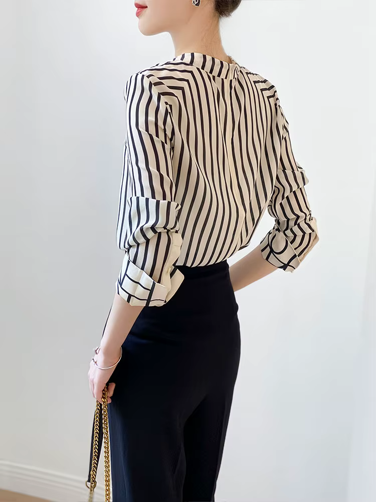Mode luxe dames chemise France style femme impression blouse à manches longues hauts blusa mujer