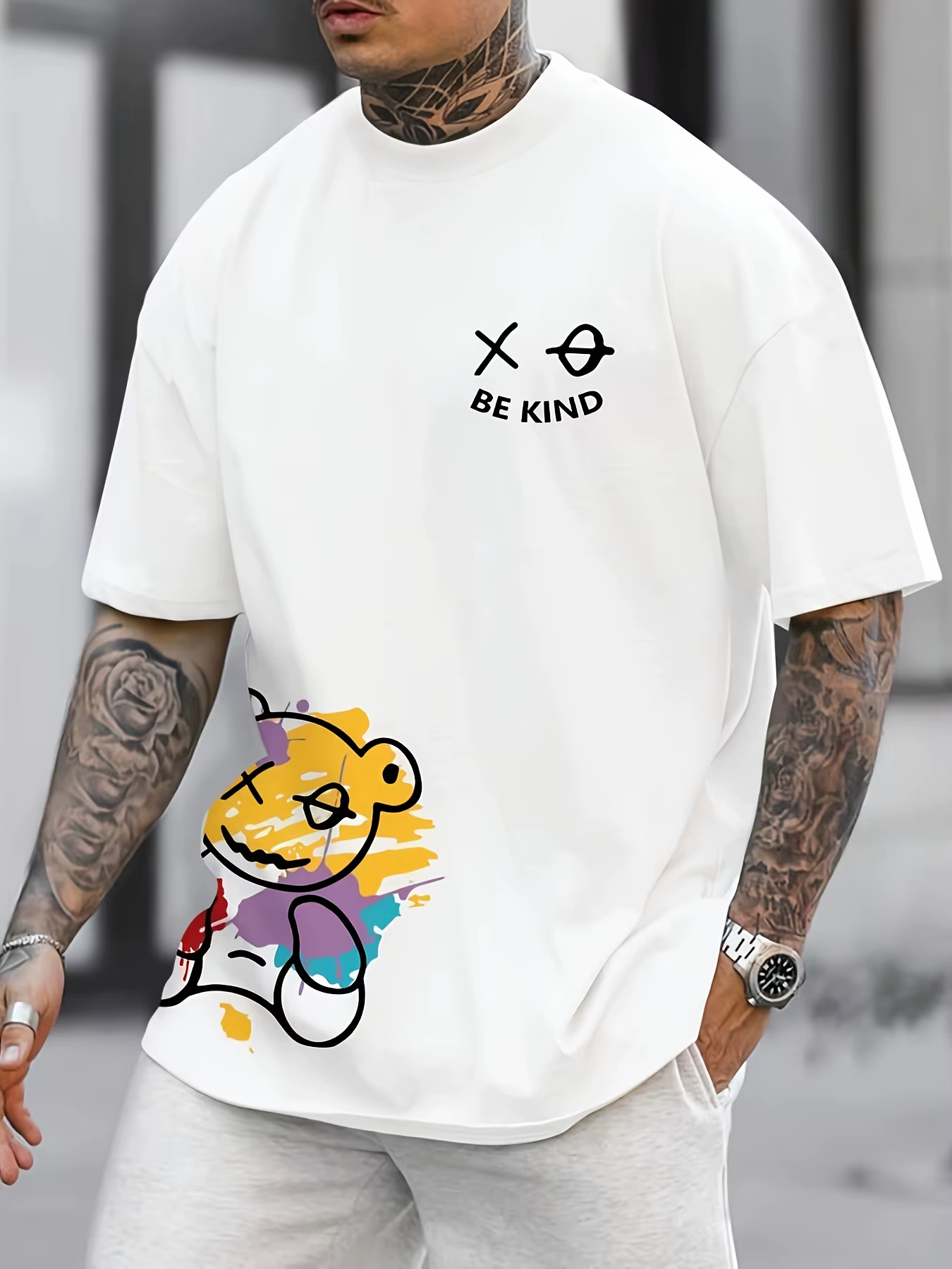 T-shirt pour homme 100% coton avec imprimé motif ours