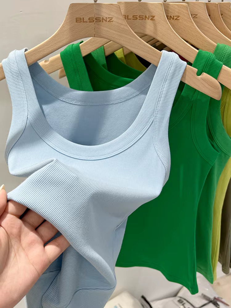 Femmes solide col rond côtelé débardeur Camisole
