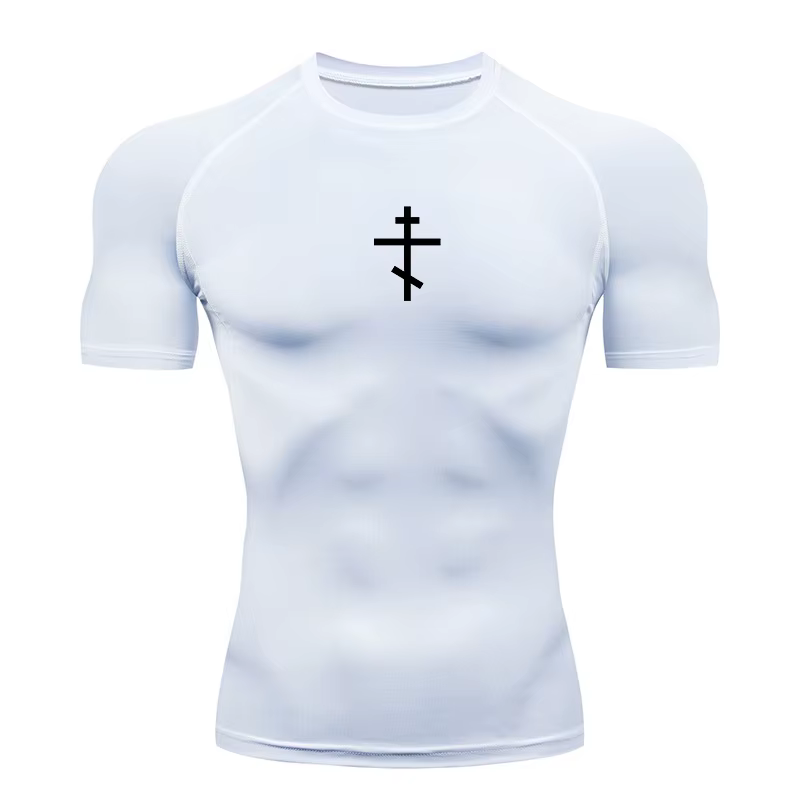 Chemise de Compression à imprimé croisé pour hommes t-shirt athlétique chrétien t-shirts hauts gymnastique entraînement Fitness course bases sous-vêtements