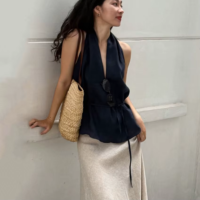 Linad Street Chic Débardeur Halter Bleu Marine pour Femme