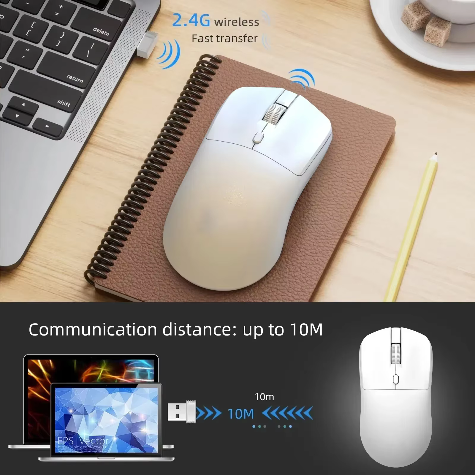 Souris de jeu sans fil 2.4G, Bluetooth 5.4, ergonomique, 800-1200-1600 DPI, Rechargeable, pour PC et ordinateur portable