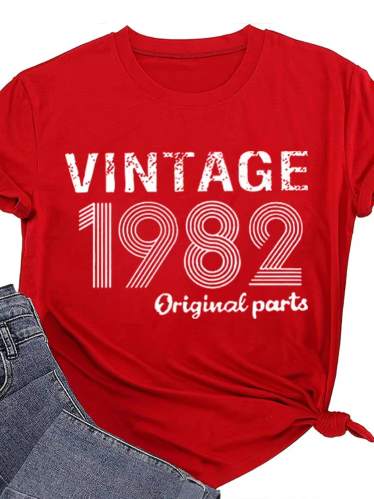 Vintage 1982 Original impression femmes t-shirt à manches courtes col rond lâche