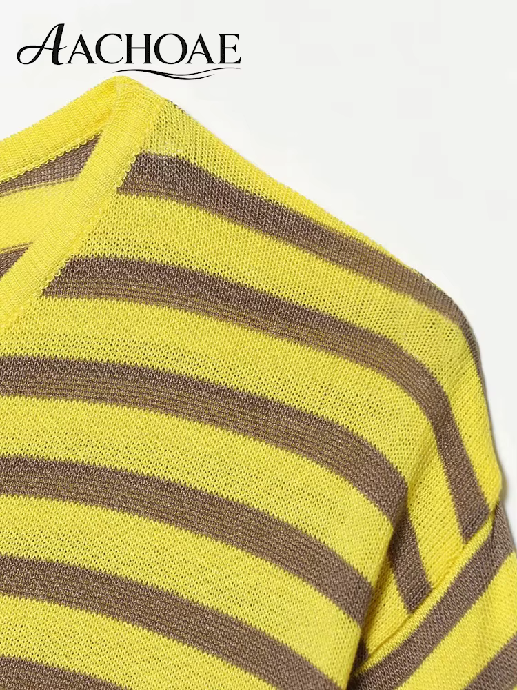 AACHOAE T-shirt en tricot rayé pour femme