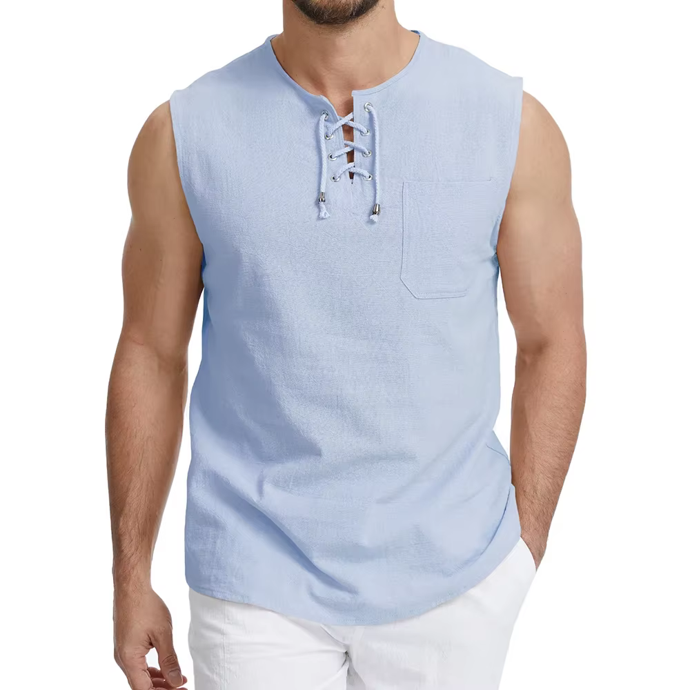 Chemise sans manches vintage à lacets pour homme