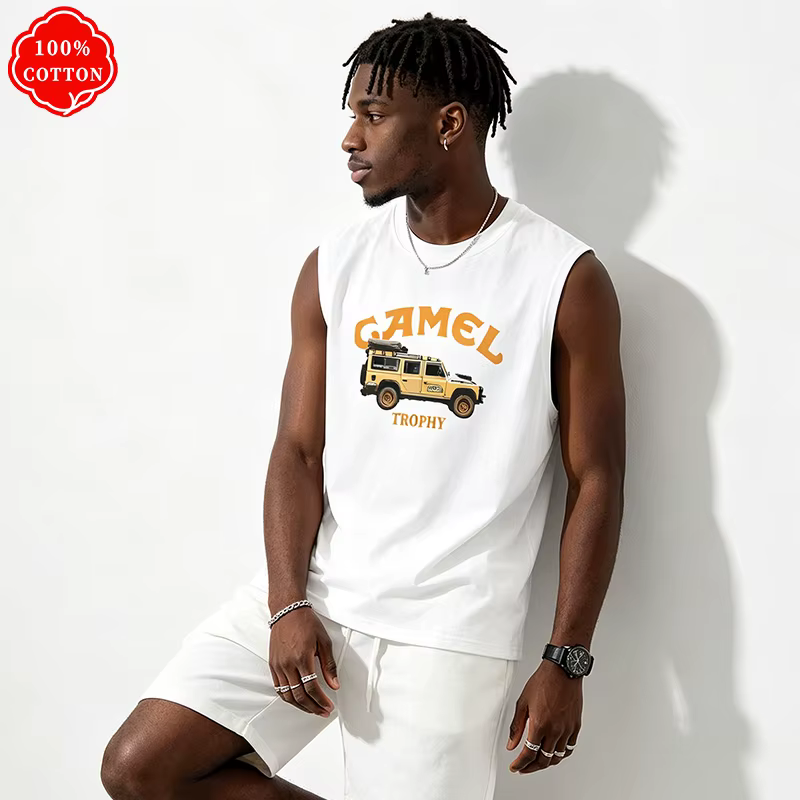 Débardeur Homme Oversize Imprimé Véhicule Classique Rallye Tout-Terrain 100% Coton Sans Manches Style Décontracté Ancien Temps Hauts d'Été - H21